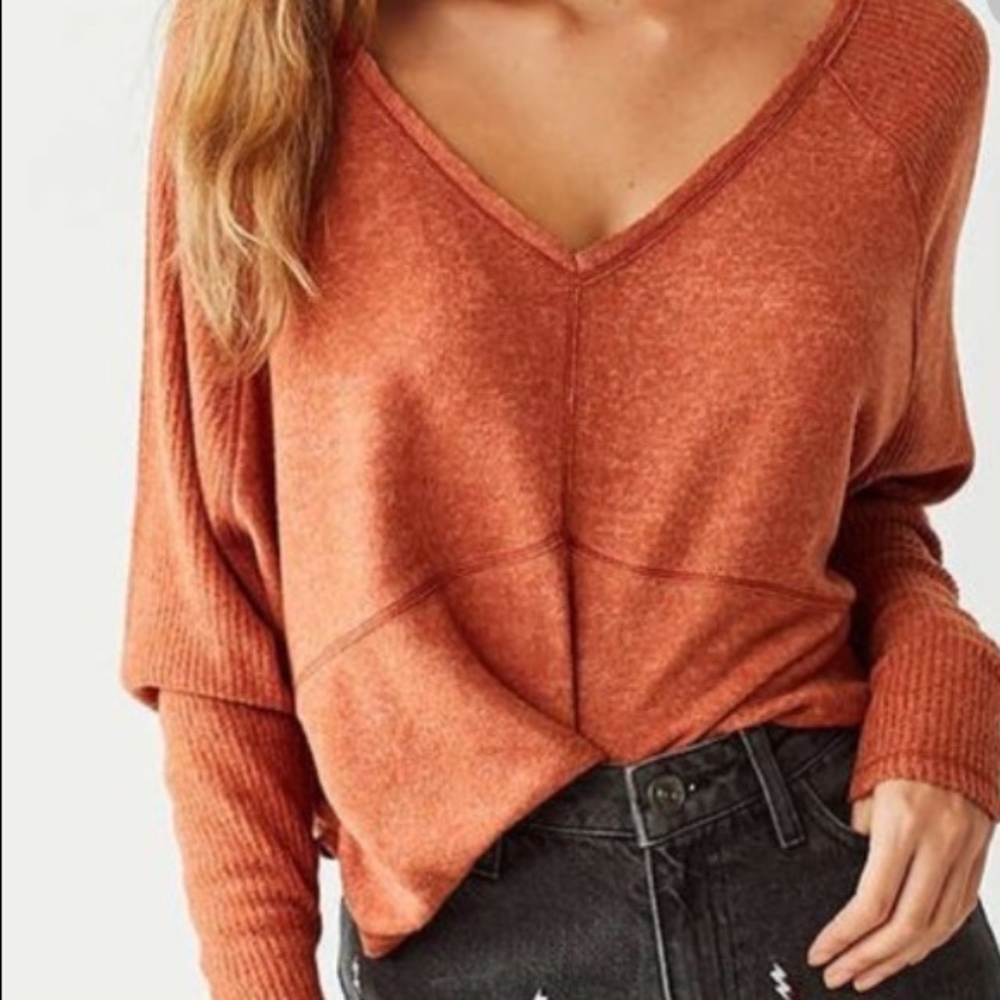 UO Out From Under Orange Cozy Long Sleeve Top